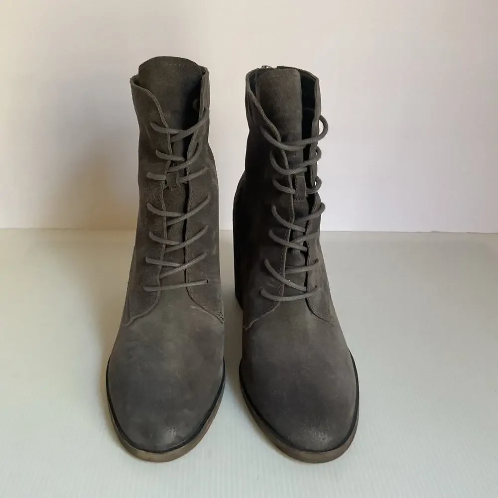 Dolce Vita Suede Lace-Up Booties  Women’s 10M Block Heel Gray Ankle Boots New